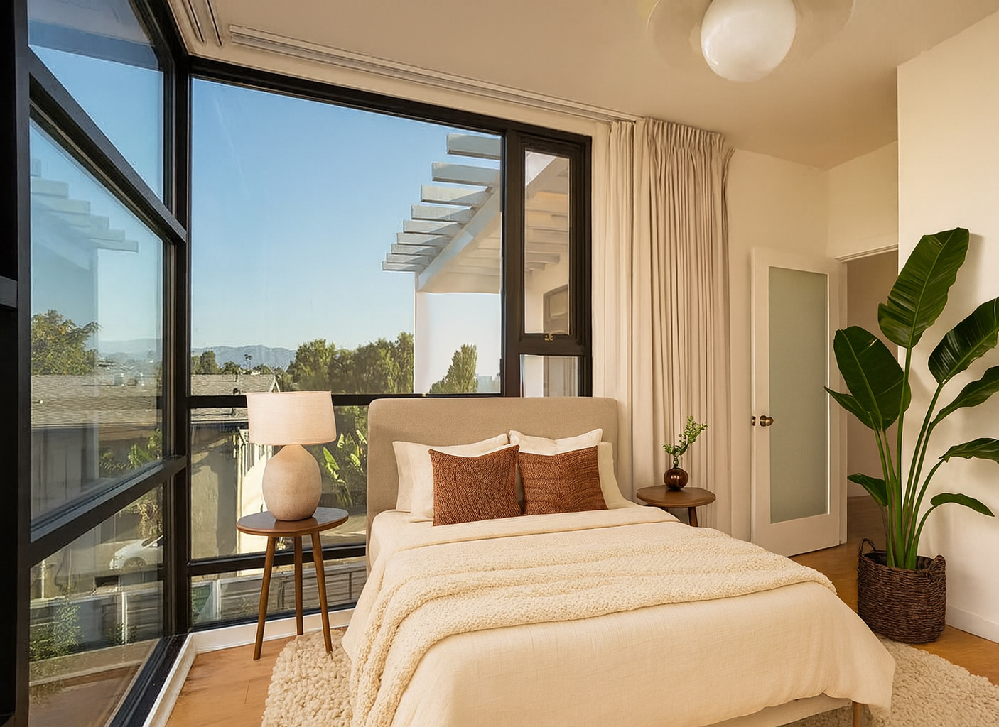 digitally staged upstairs bedroom